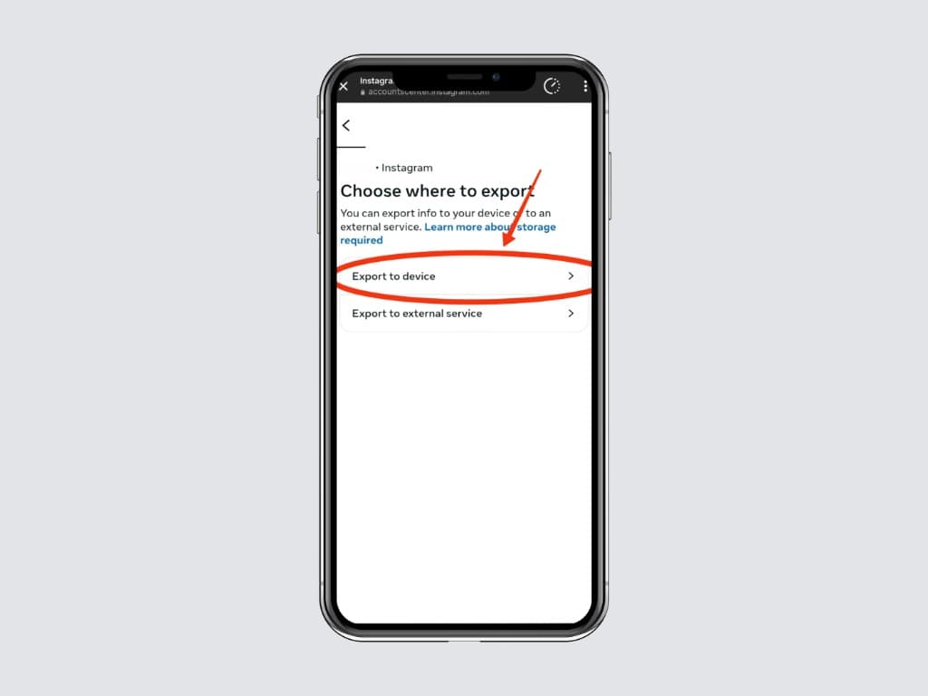 Choose where to export screen with “Export to device” highlighted at the top.